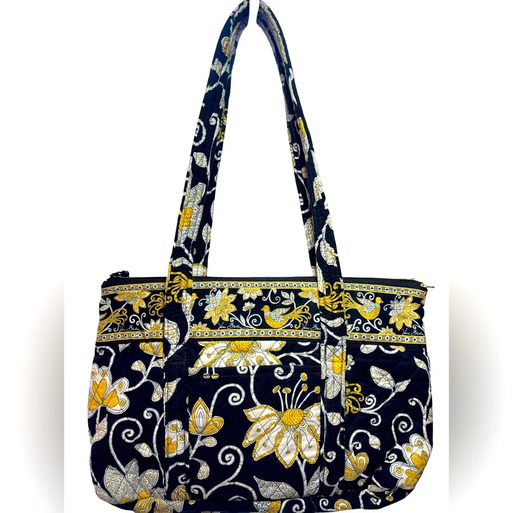 Vera Bradley Navy Floral Quilted Tote with Yellow & White Accents